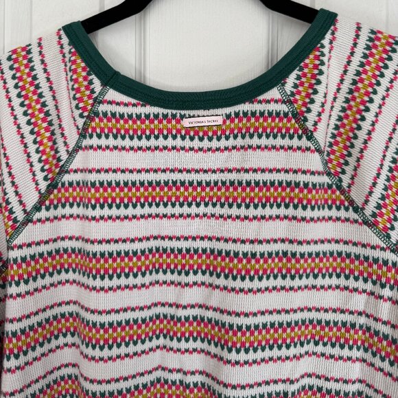 EUC Victoria’s Secret Thermal Top Fair Isle Cream, Pink, and Green Color, Size L - Picture 8 of 14